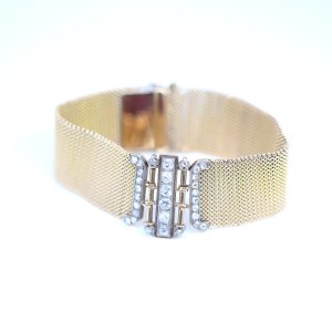 Pulsera art decó oro 18 kilates con diamantes.