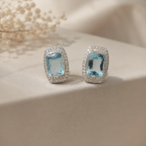 Pendientes oro blanco con agua marina y diamantes